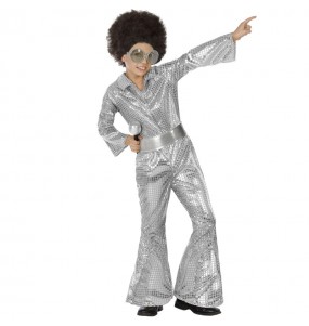 Silbernes Disco Kostüm mit Pailletten für Jungen