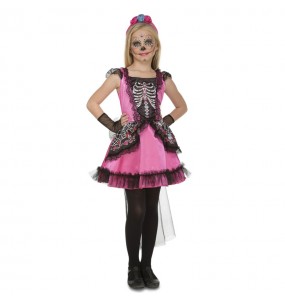 Verkleiden Sie die Skelett Catrina RosaMädchen für eine Halloween-Party