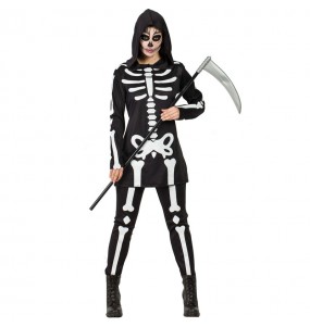 Skelett Kostüm mit Kapuze für Frauen