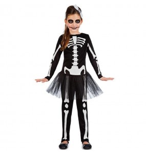 Schwarzes Skelett Kostüm mit Tutu für Mädchen