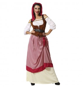 Rotes mittelalterliches Wirtin Kostüm für Damen
