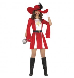 Rotes Musketier Kostüm für Damen