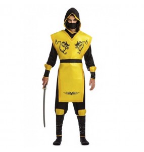 Gelber Ninja Erwachseneverkleidung für einen Faschingsabend