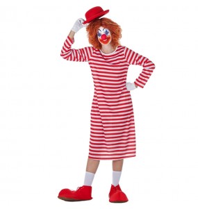 Kostüm Sie sich als Weiß und Rot Gestreifter Clown Kostüm für Damen-Frau für Spaß und Vergnügungen
