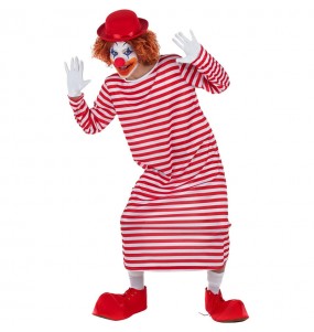 Weiß und Rot Gestreifter Clown Erwachseneverkleidung für einen Faschingsabend