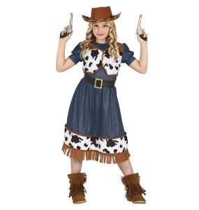 Cowgirl mit Kuhaufdruck Kostüm für Mädchen