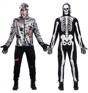 Verkleidung Skelett und Zombie Doppelkostüm Erwachsene für einen Halloween-Abend