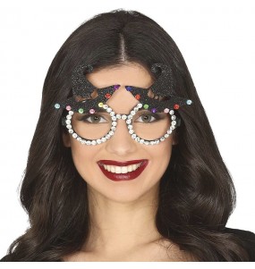 Hexenhut Brille mit Strasssteinen zur Vervollständigung Ihres Horrorkostüms