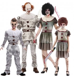 Graue böse Clowns Kostüme für Gruppen und Familien