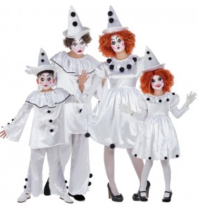 Pierrot Clowns Kostüme für Gruppen und Familien