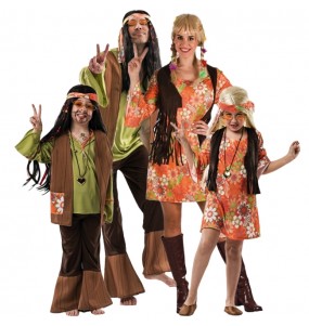 Braune Hippies Kostüme für Gruppen und Familien