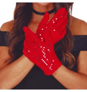 Kurze rote Paillettenhandschuhe um Ihr Kostüm zu vervollständigen