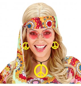 Neongelbes Hippie-Zubehörset um Ihr Kostüm zu vervollständigen