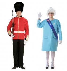 Englische königliche Garde und Königin Elisabeth II. Kostüme für Paare