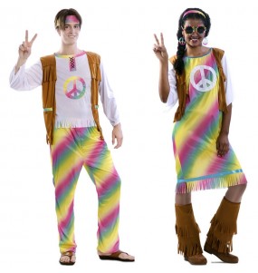 Mit dem perfekten Regenbogen-Hippies-Duo kannst du auf deiner nächsten Faschingsparty für Furore sorgen.