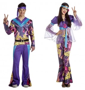 Mit dem perfekten lila Hippies-Duo kannst du auf deiner nächsten Faschingsparty für Furore sorgen.