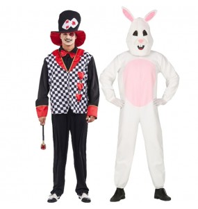 Mit dem perfekten Verrückter Hutmacher und weißes Kaninchen-Duo kannst du auf deiner nächsten Faschingsparty für Furore sorgen.