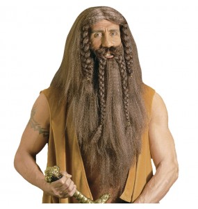 Höhlenmensch-Perücke mit Bart und Schnauzbart um Ihr Kostüm zu vervollständigen
