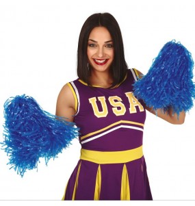 Blaue Cheerleader-Pompons um Ihr Kostüm zu vervollständigen