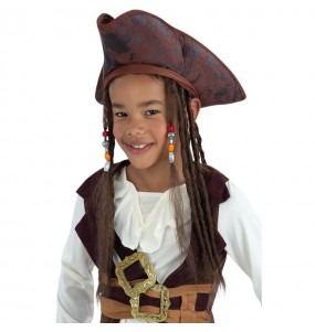 Jack Sparrow Piratenhut mit Perücke für Kinder um Ihr Kostüm zu vervollständigen