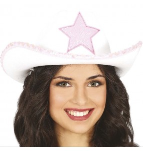 Weißer Cowboyhut mit Stern um Ihr Kostüm zu vervollständigen
