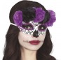 Catrina Maske mit lila und schwarzen Blumen zur Vervollständigung Ihres Horrorkostüms