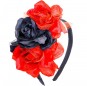 Catrina-Stirnband mit roten und schwarzen Rosen zur Vervollständigung Ihres Horrorkostüms